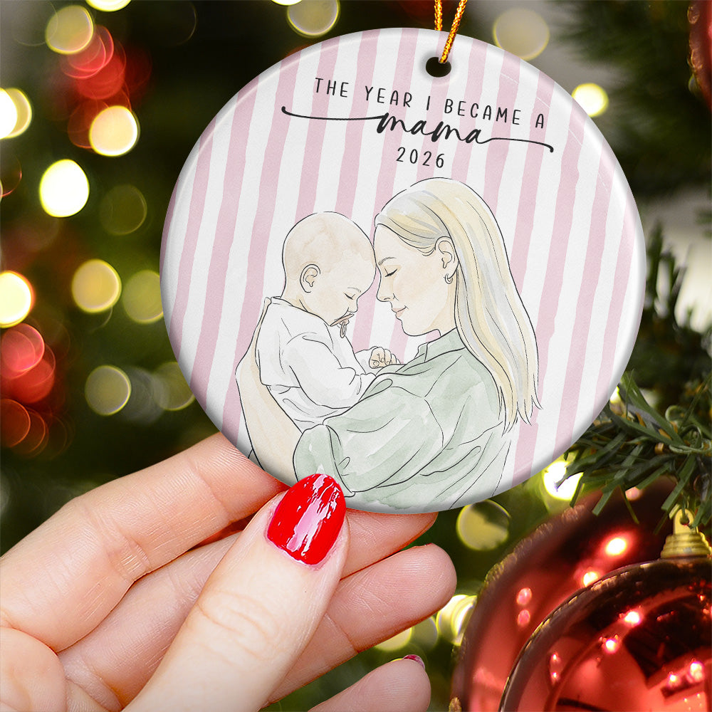 The Year I Became A Mama Watercolor Style - Personalized Ornament