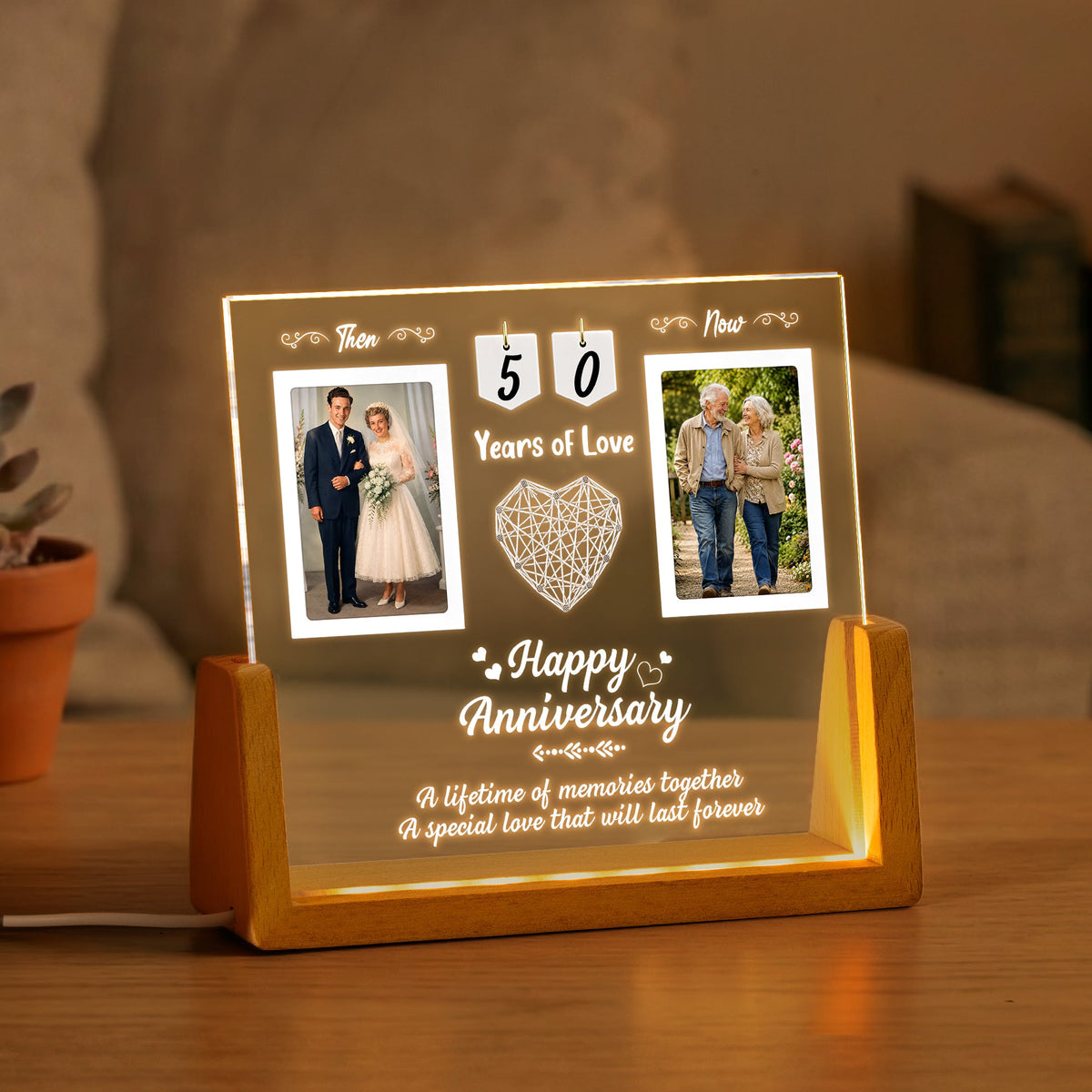 Then & Now Anniversary Couple Photo Gift For Couples - Personalized Night Light