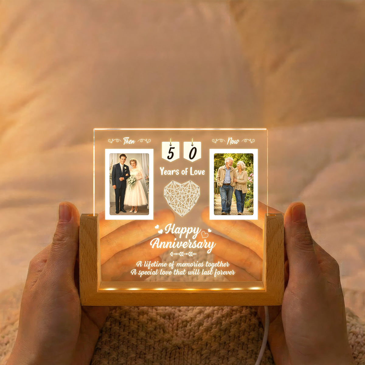 Then & Now Anniversary Couple Photo Gift For Couples - Personalized Night Light