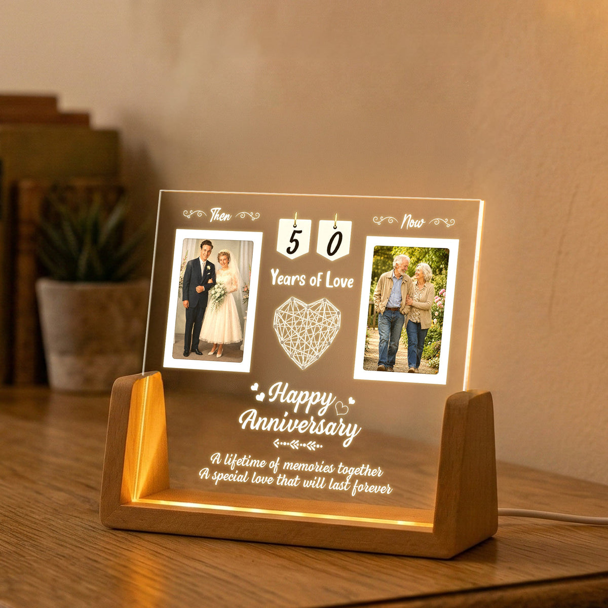 Then & Now Anniversary Couple Photo Gift For Couples - Personalized Night Light