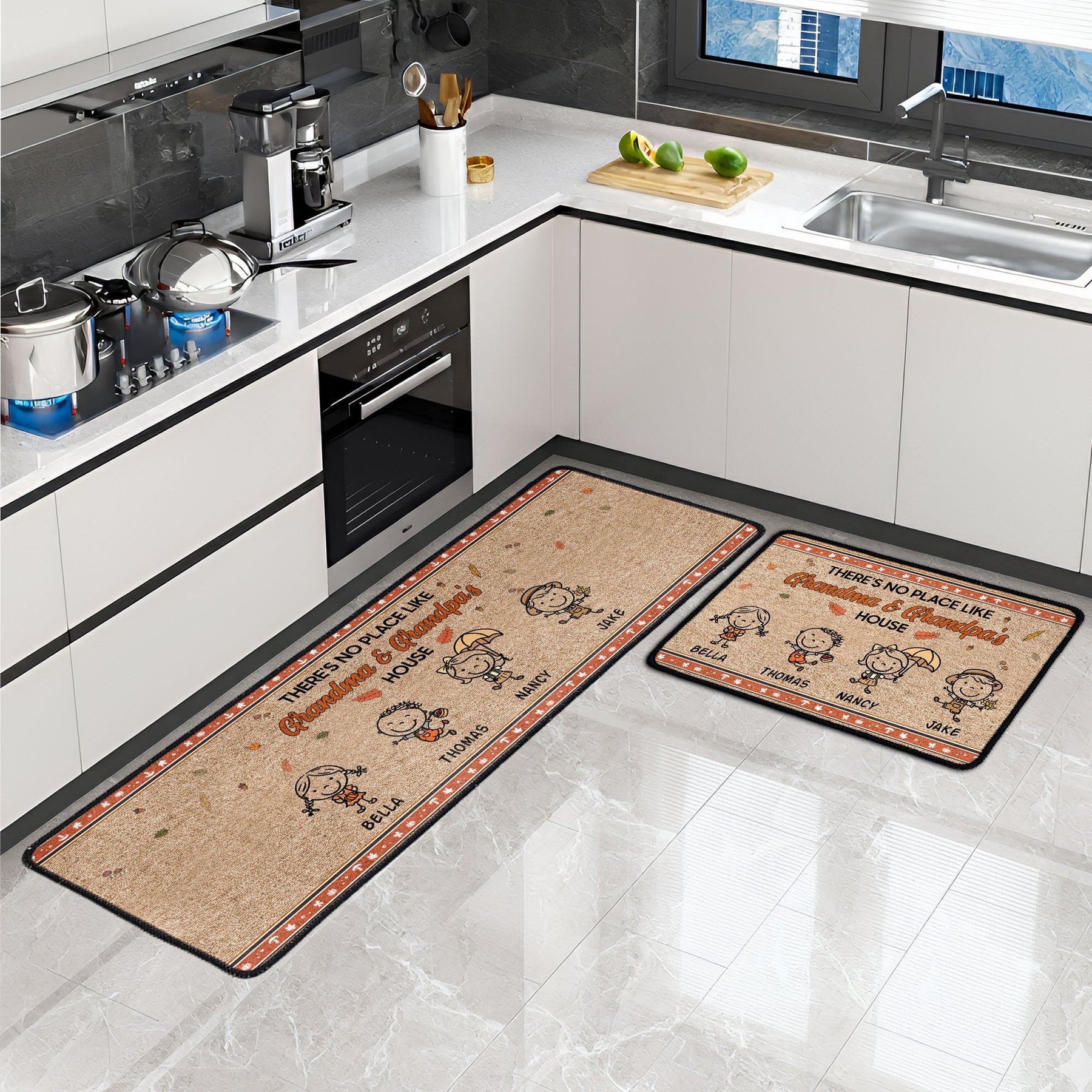 There's No Place Like Grandma & Grandpa's Doodle - Personalized Runner Rug