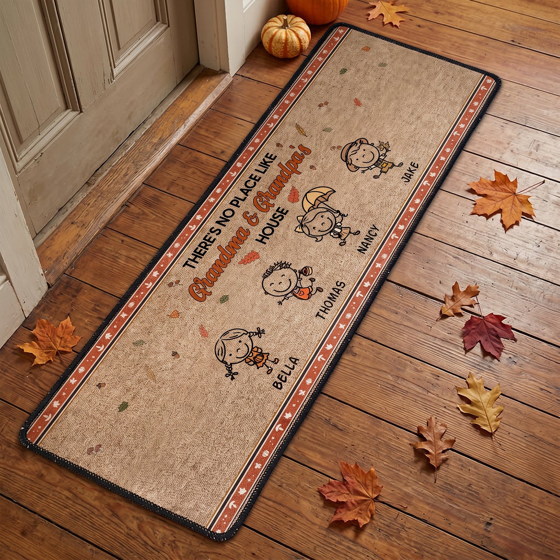 There's No Place Like Grandma & Grandpa's Doodle - Personalized Runner Rug