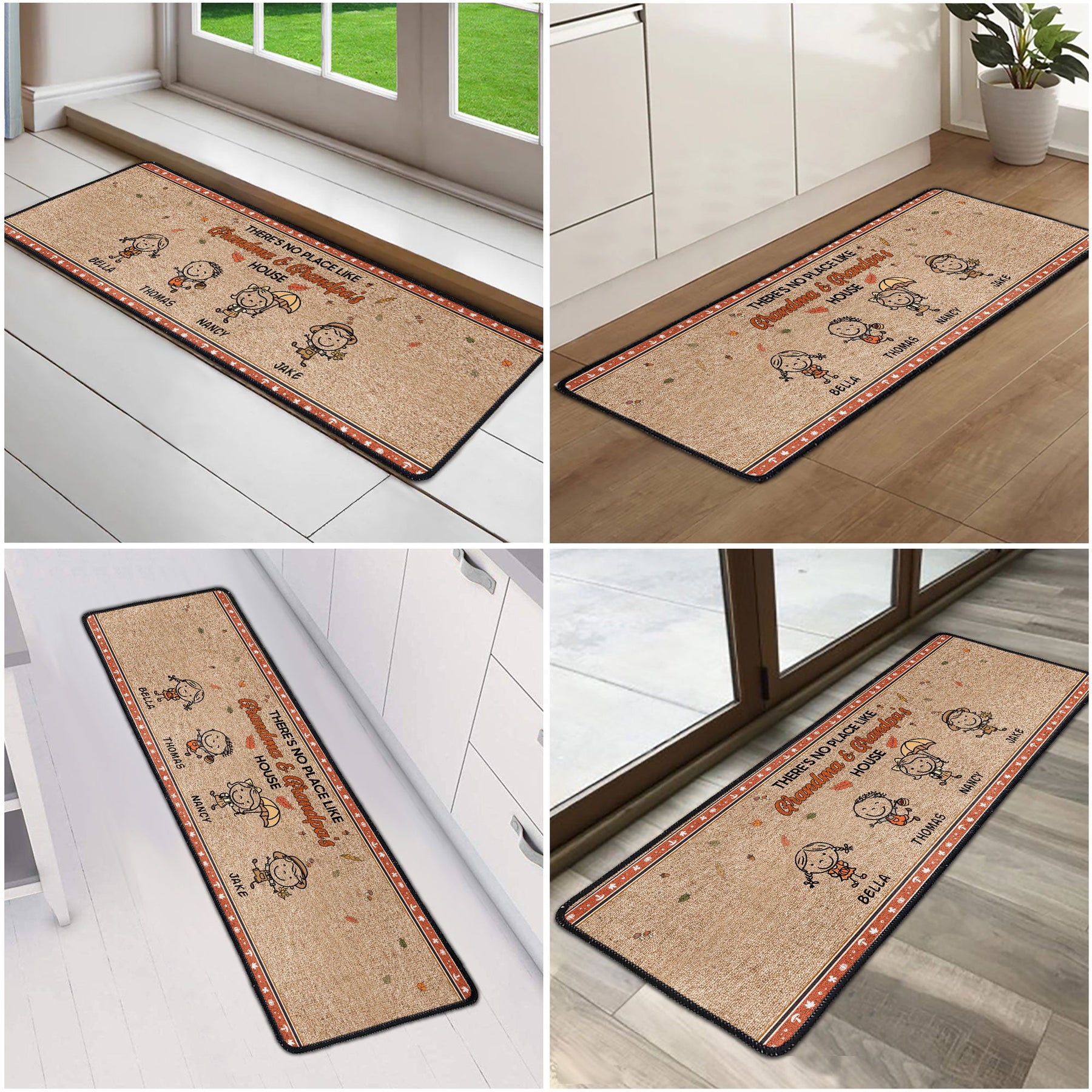 There's No Place Like Grandma & Grandpa's Doodle - Personalized Runner Rug