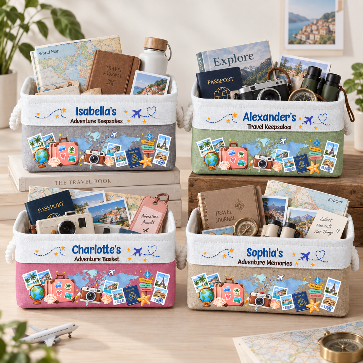 Traveling Memories Adventure Basket, Souvenir & Essentials - Personalized Storage Basket