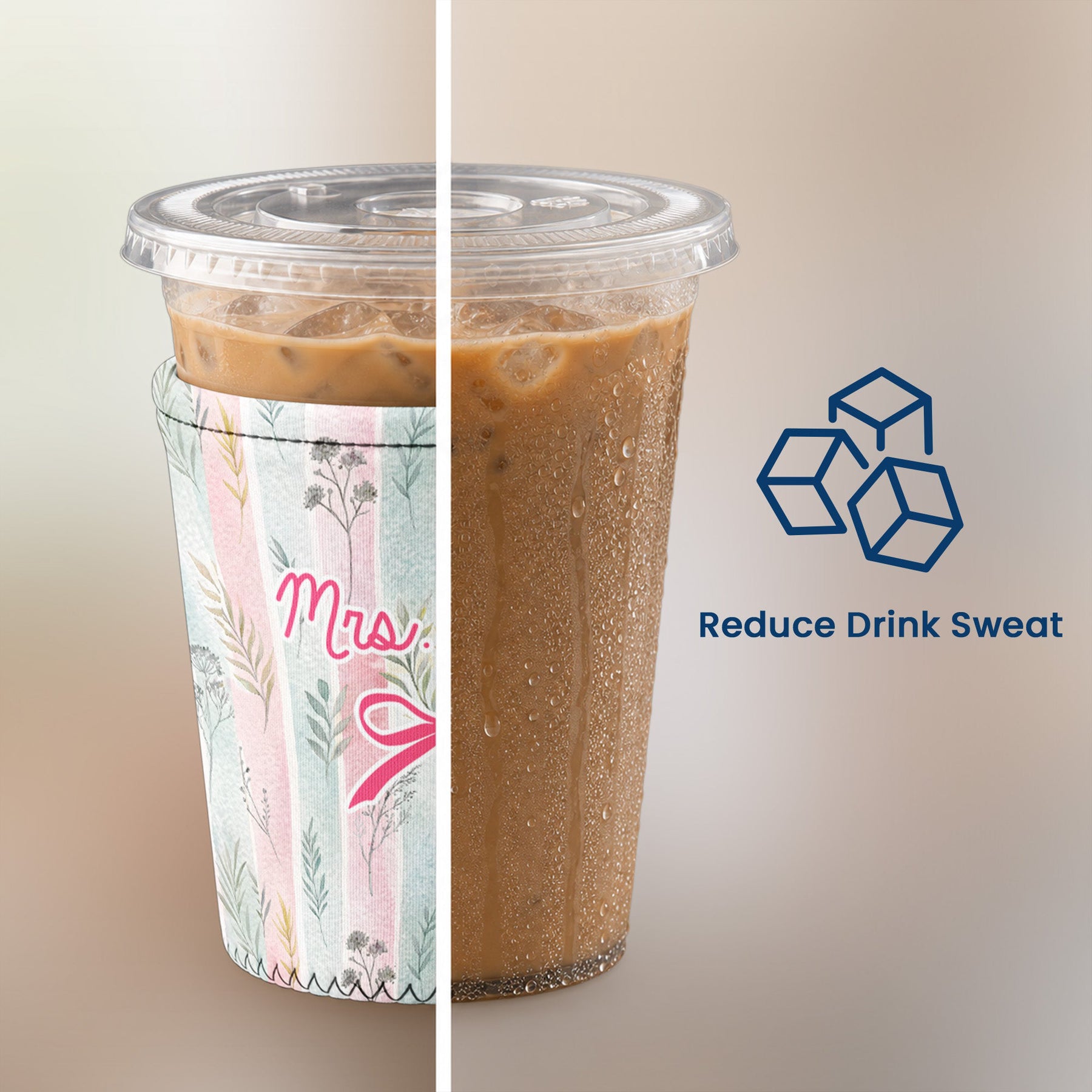 Watercolor Floral Stripe Pattern - Personalized Iced Coffee Sleeve