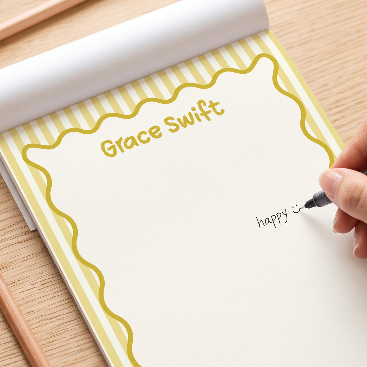 Wavy Border Custom Name For Coworker, Friends, Her - Personalized Notepad