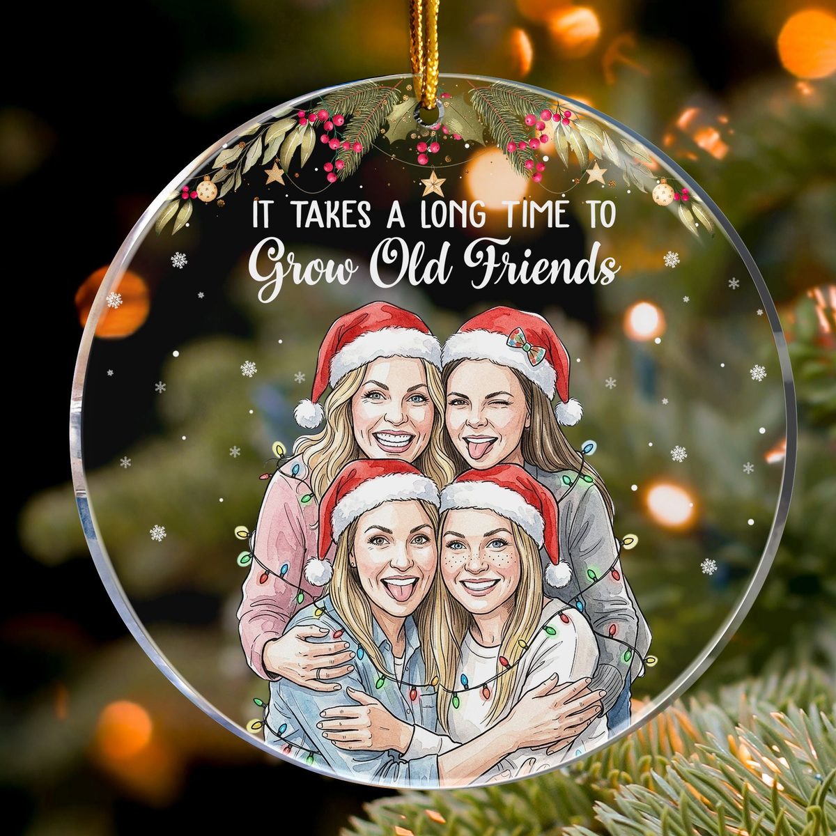 We Never Walk Alone Custom Photo Watercolor Besties Gift - Personalized Ornament