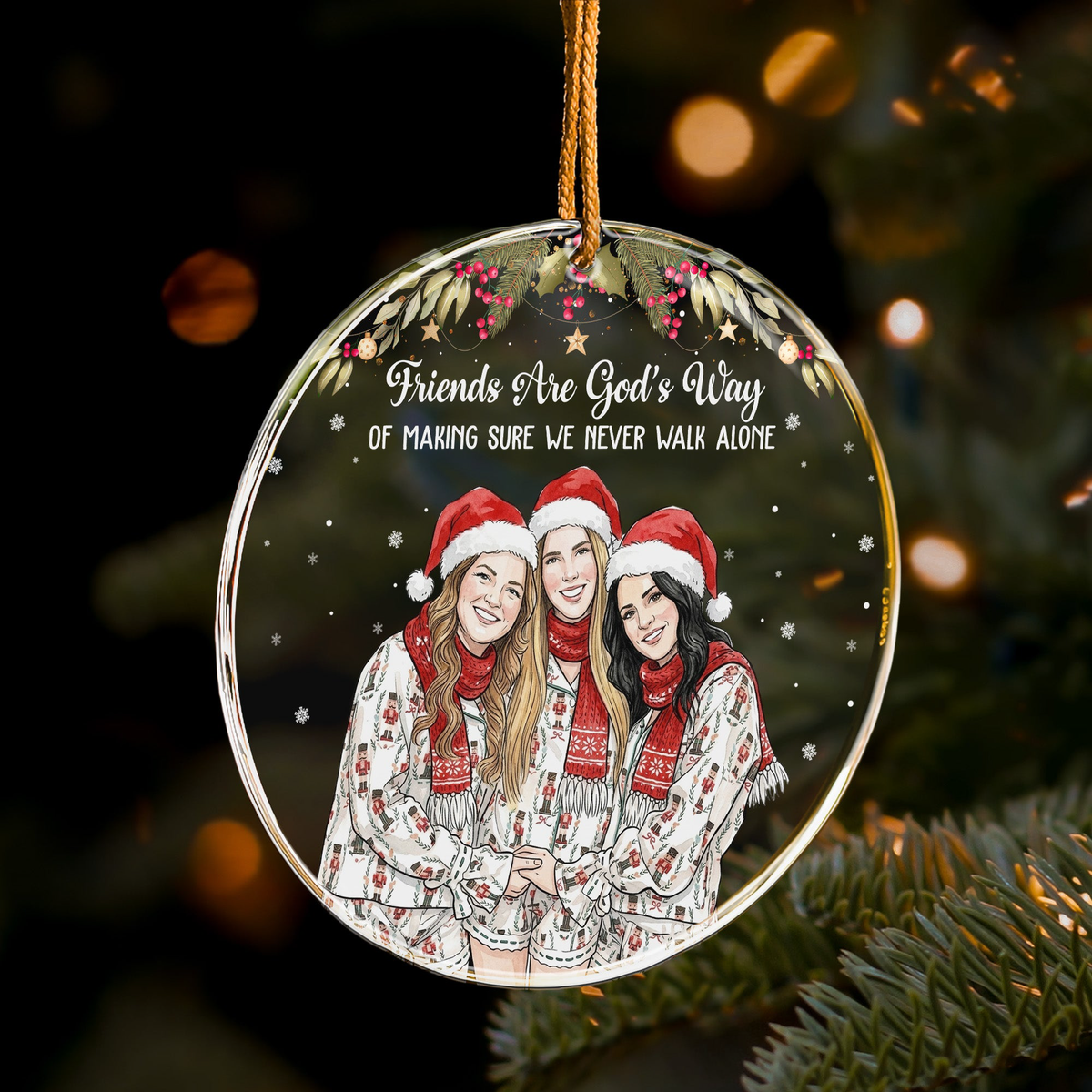 We Never Walk Alone Custom Photo Watercolor Besties Gift - Personalized Ornament