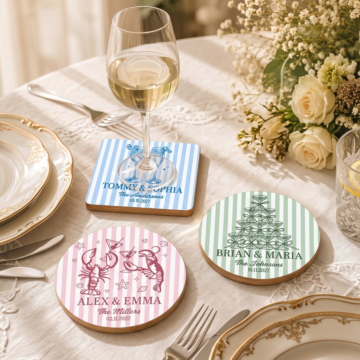Wedding Decorations & Favors Custom Couple's Names New Version - Personalized Coasters