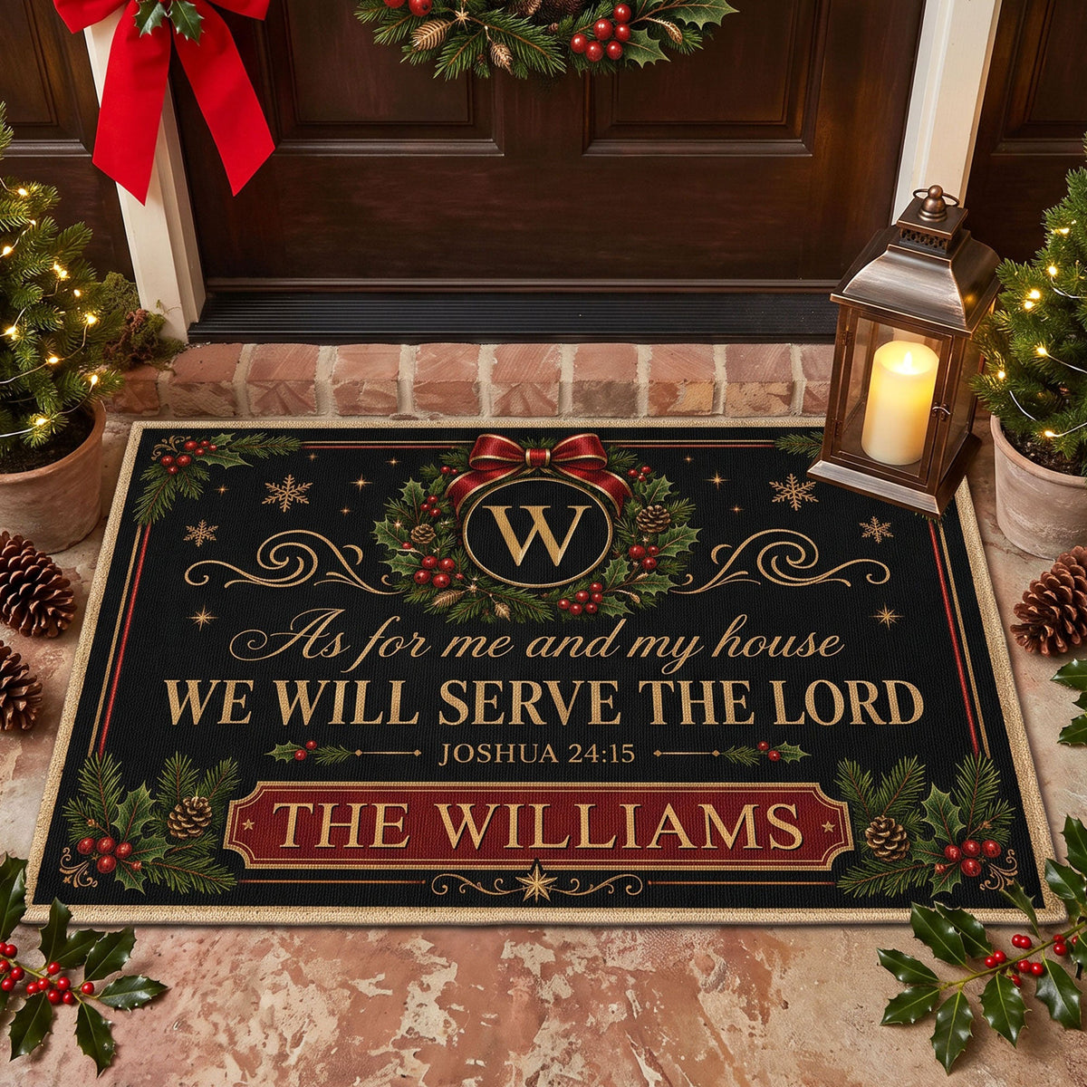 We'll Serve The Lord Christmas Gift For Mom, Dad, Family - Personalized Doormat