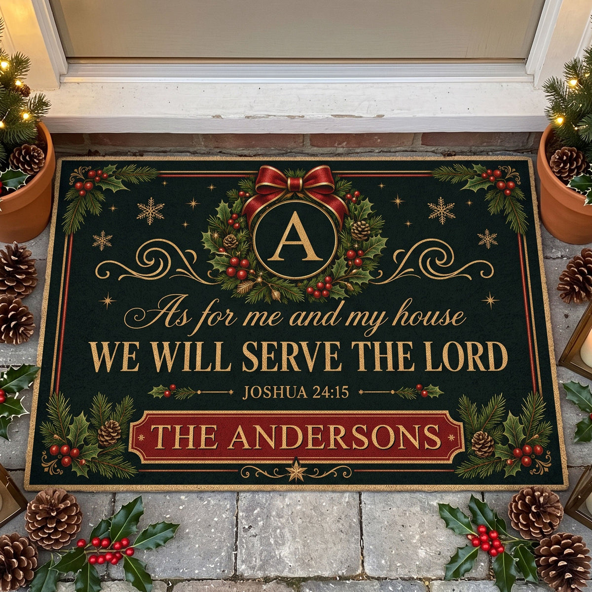 We'll Serve The Lord Christmas Gift For Mom, Dad, Family - Personalized Doormat
