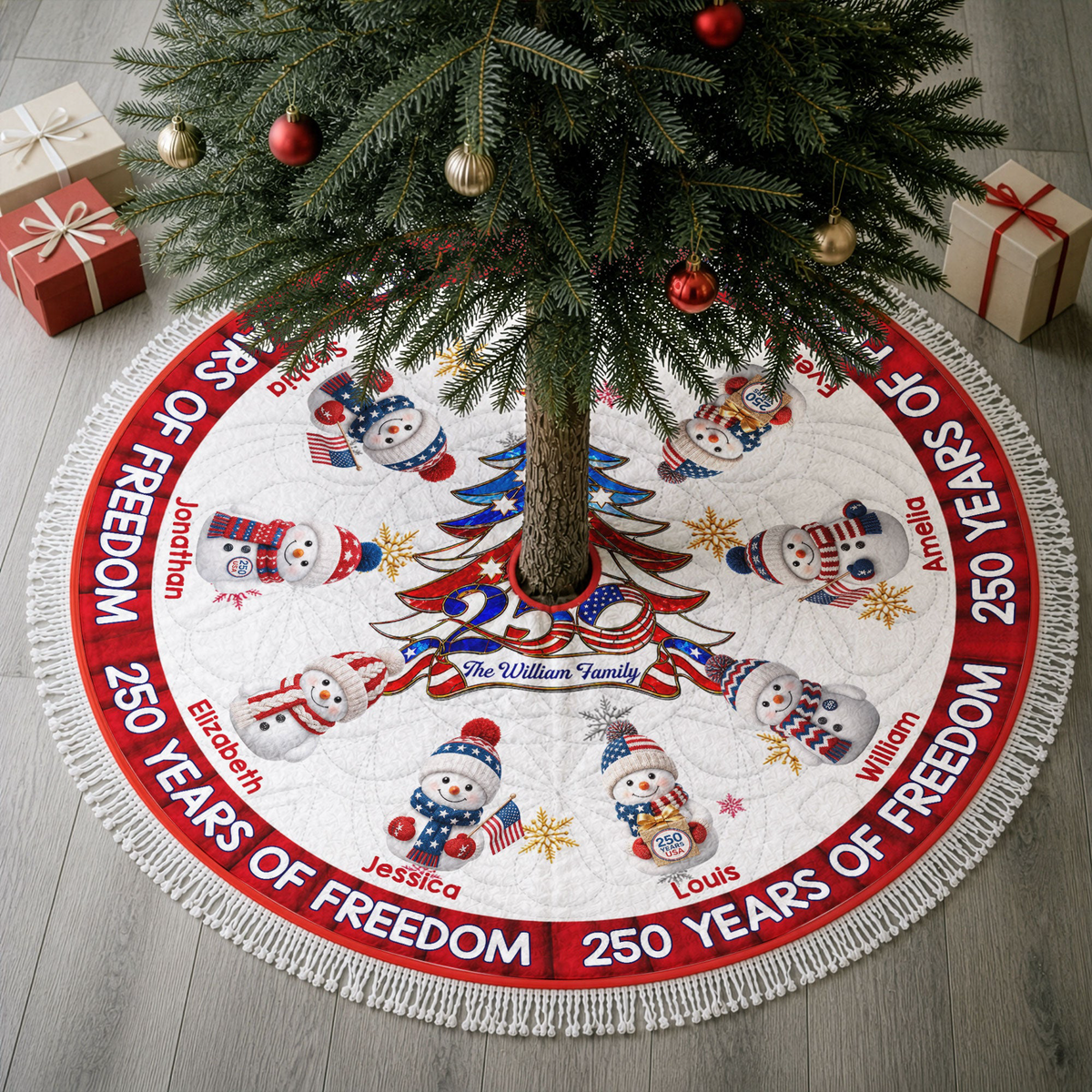 America 250Th Anniversary Family Christmas Tree Decor - Personalized Tree Skirt