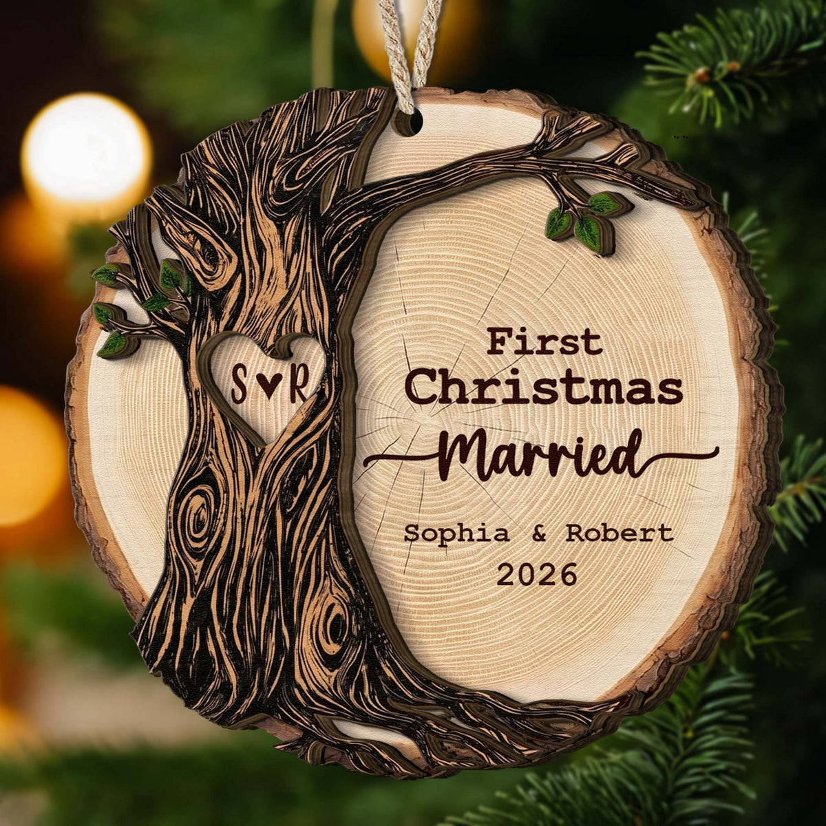1st Christmas As Mr & Mrs Christmas Couple Gifts 2 Layers Ornament - Personalized Ornament