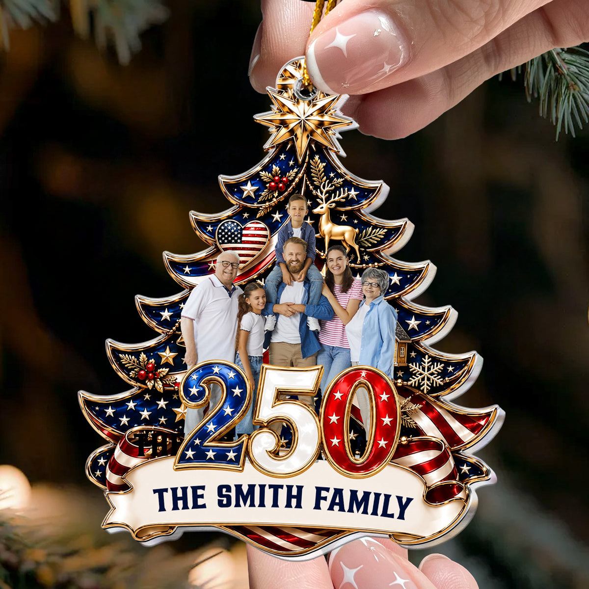 250th Anniversary Custom Family Photo & Name Usa Patriotic Keepsake Gifts - Personalized Ornament