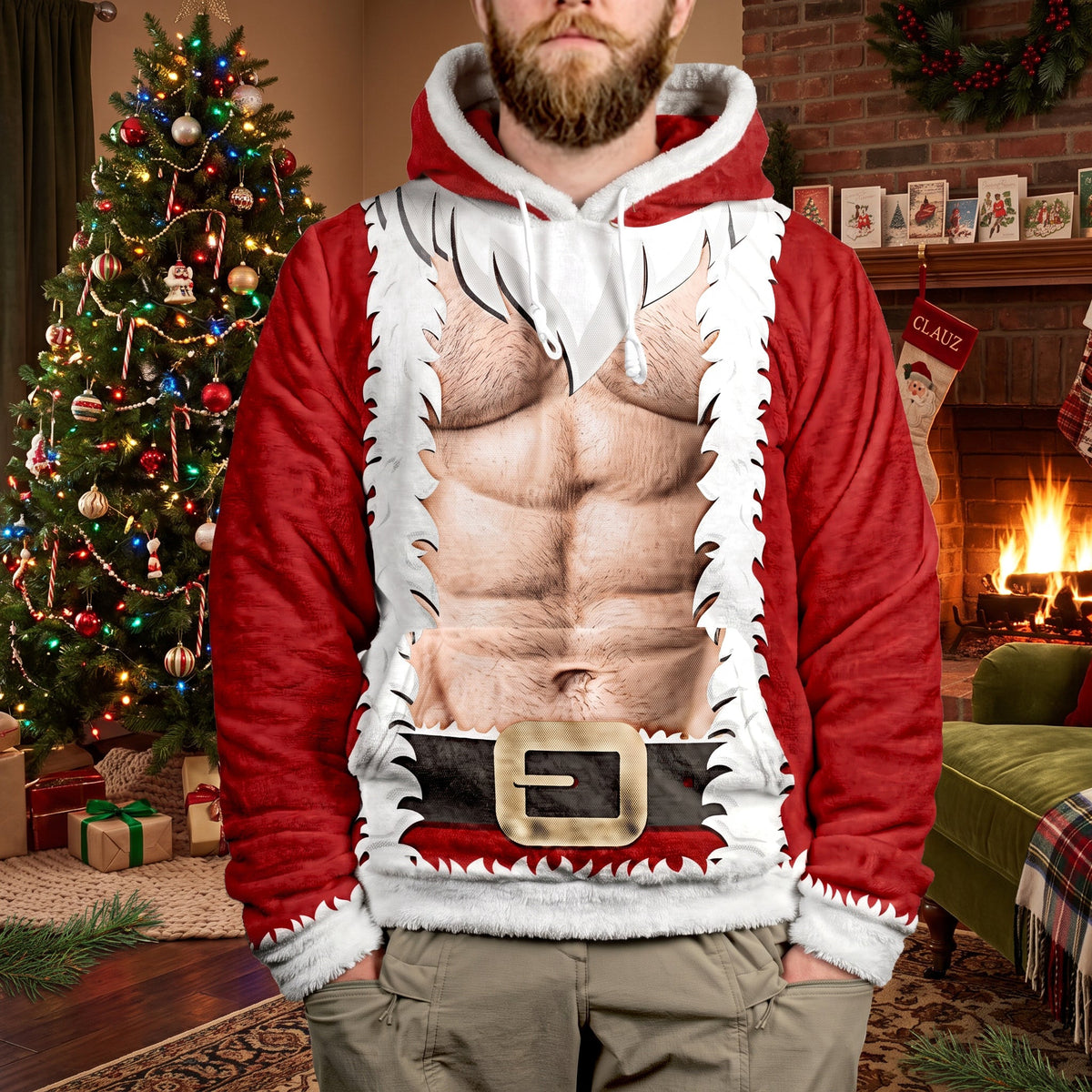 3D Six Pack Santa Funny Christmas Gift For Him, Husband, Boyfriend - Personalized Hoodie