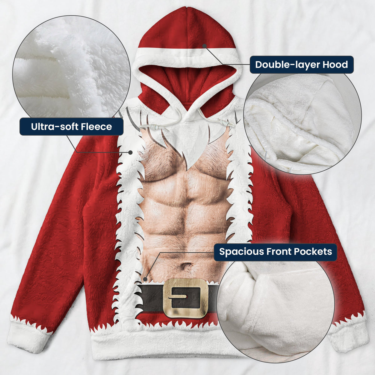 3D Six Pack Santa Funny Christmas Gift For Him, Husband, Boyfriend - Personalized Hoodie