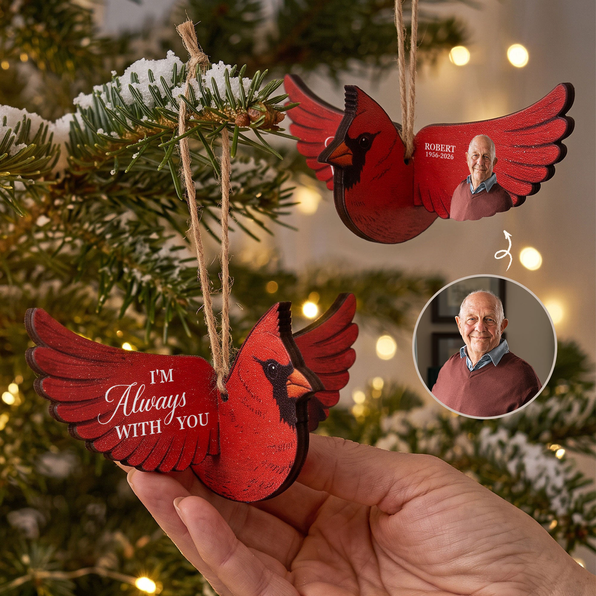 Always With You Memorial Custom Photo Caridnal Bird Humming Bird Butterfly - Personalized Ornament