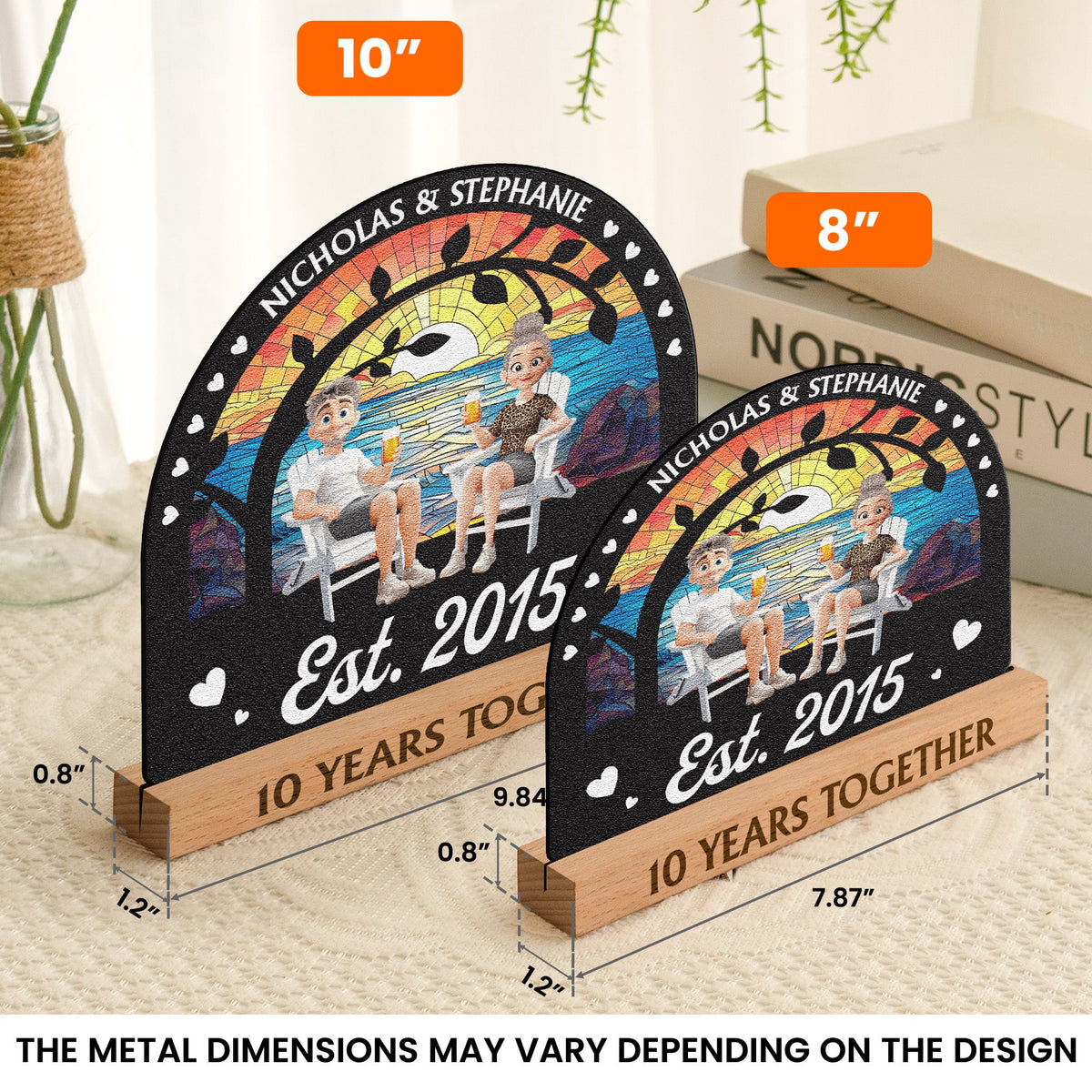 Wedding Anniversary Table Art Decor - Personalized Metal Desk Silhouette Sculpture