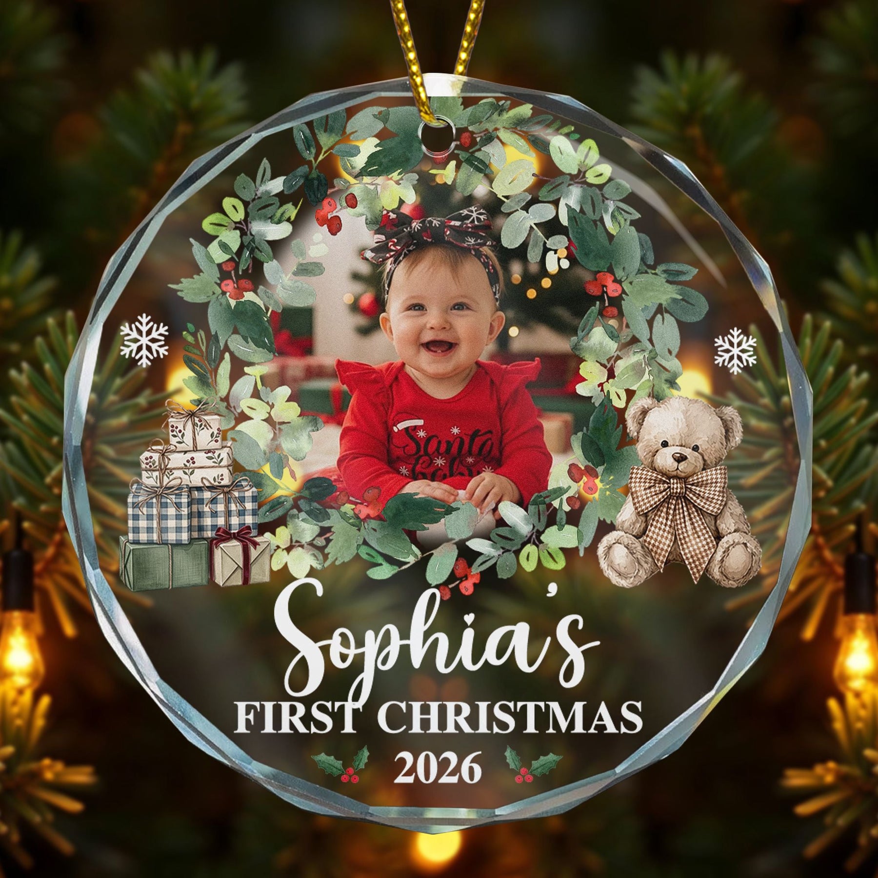 Baby First Christmas Custom Photo For New Mom, Dad, 1st Parents - Personalized Ornament