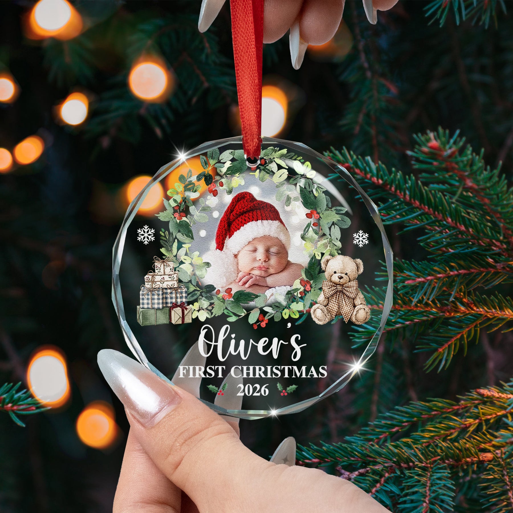 Baby First Christmas Custom Photo For New Mom, Dad, 1st Parents - Personalized Ornament