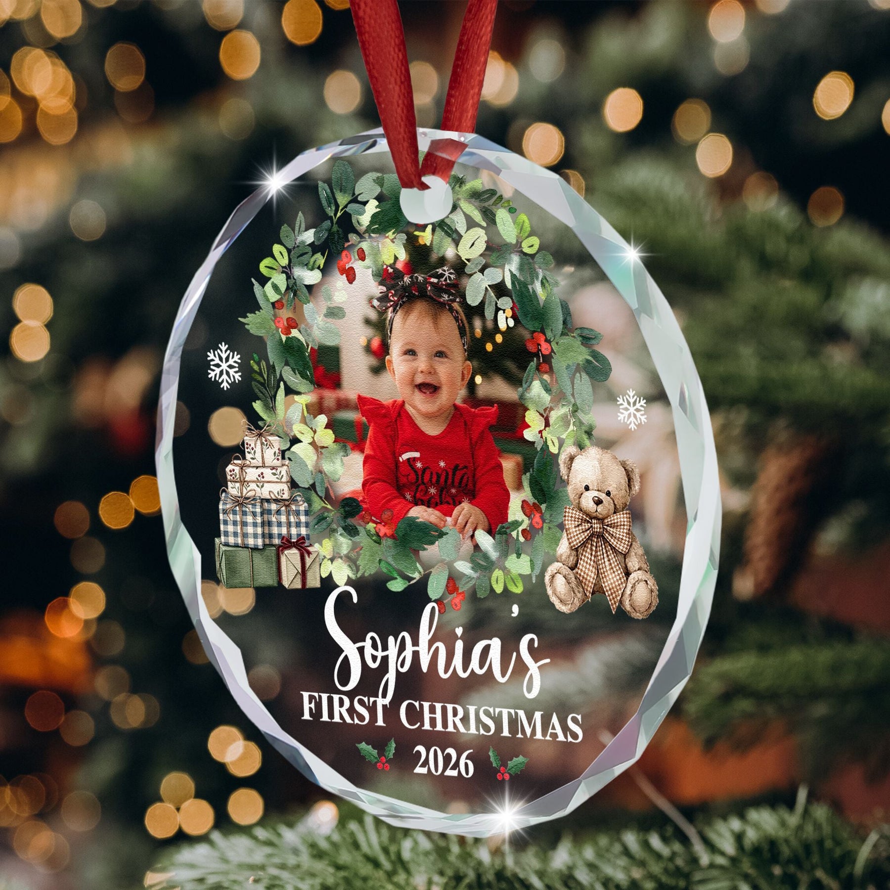 Baby First Christmas Custom Photo For New Mom, Dad, 1st Parents - Personalized Ornament