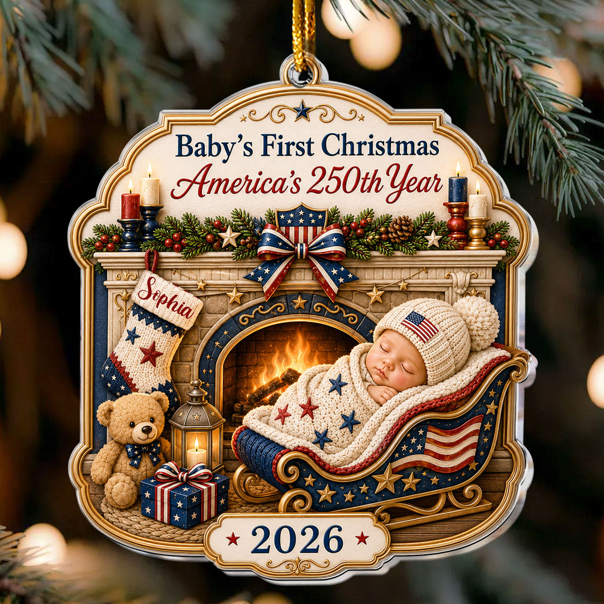 Baby's 1St Christmas America 250Th Anniversary - Personalized Ornament