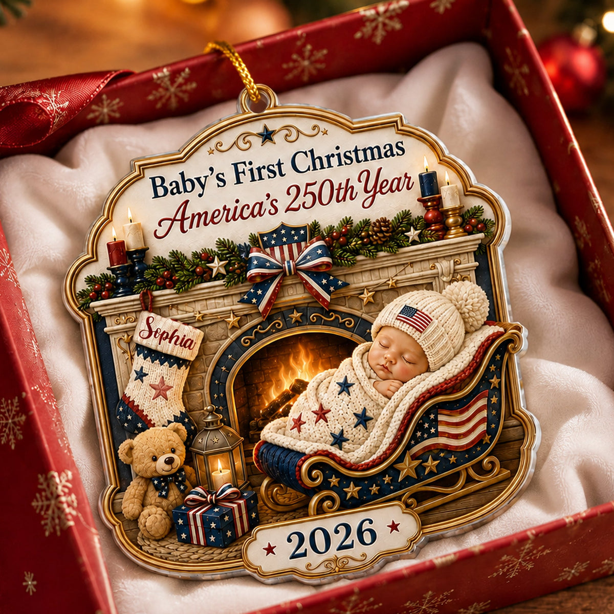 Baby's 1St Christmas America 250Th Anniversary - Personalized Ornament