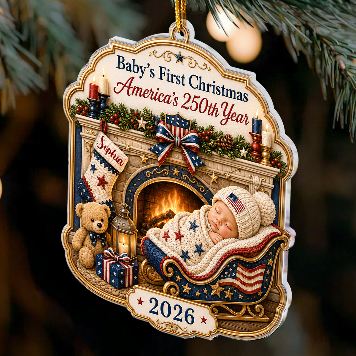 Baby's 1St Christmas America 250Th Anniversary - Personalized Ornament