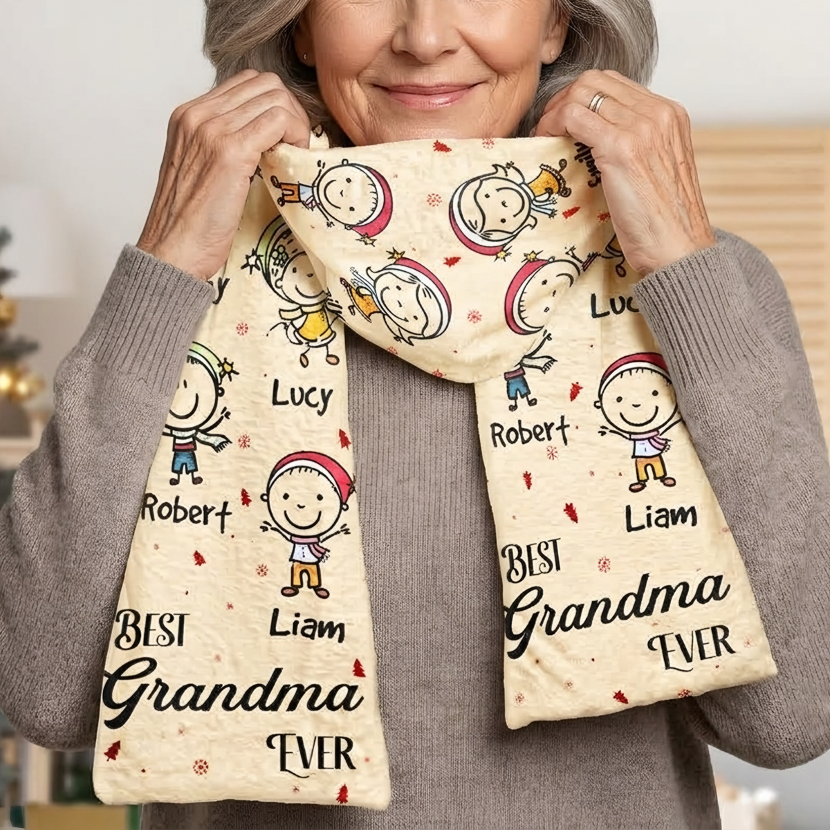 Best Grandma Ever Doodle Christmas - Personalized Scarf