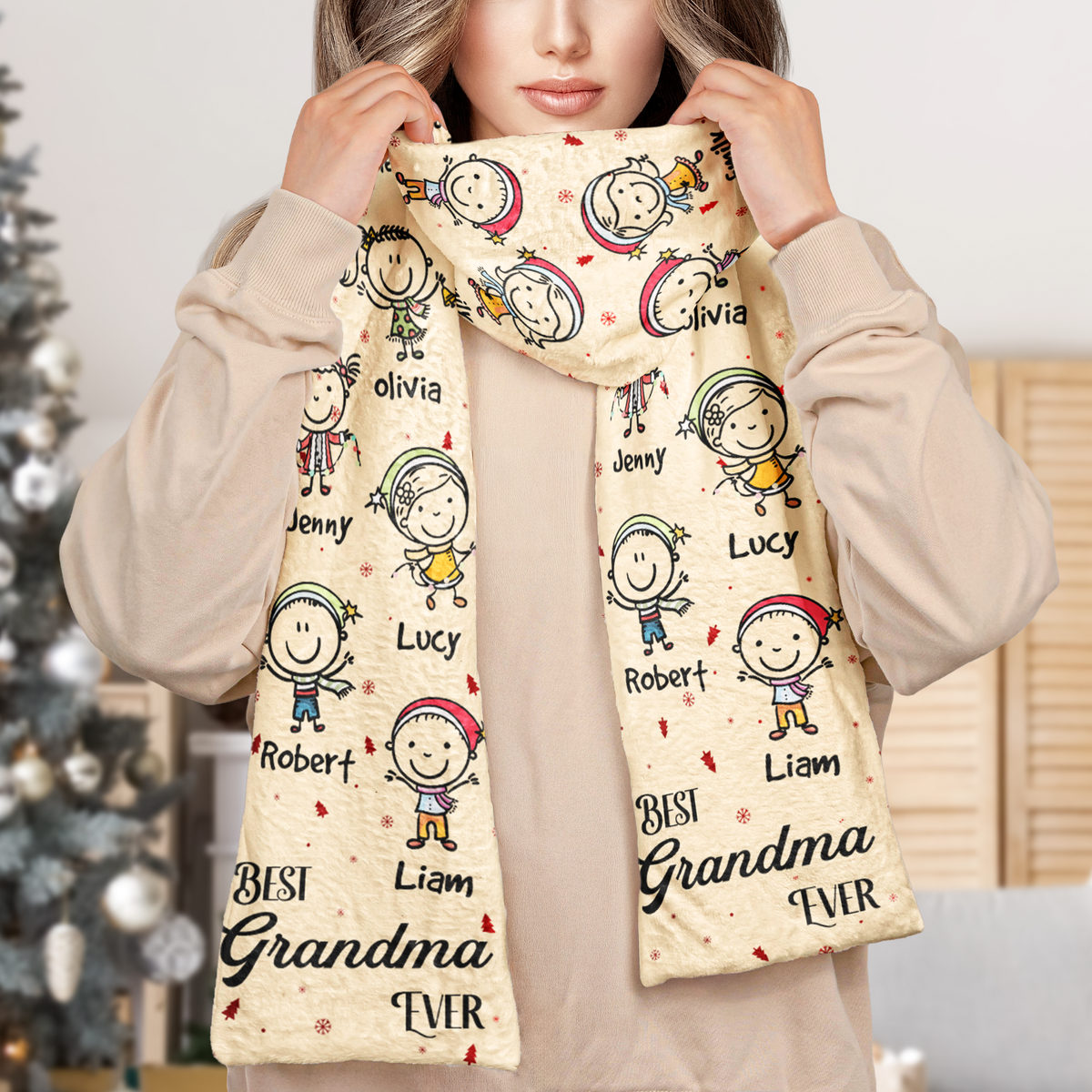 Best Grandma Ever Doodle Christmas - Personalized Scarf