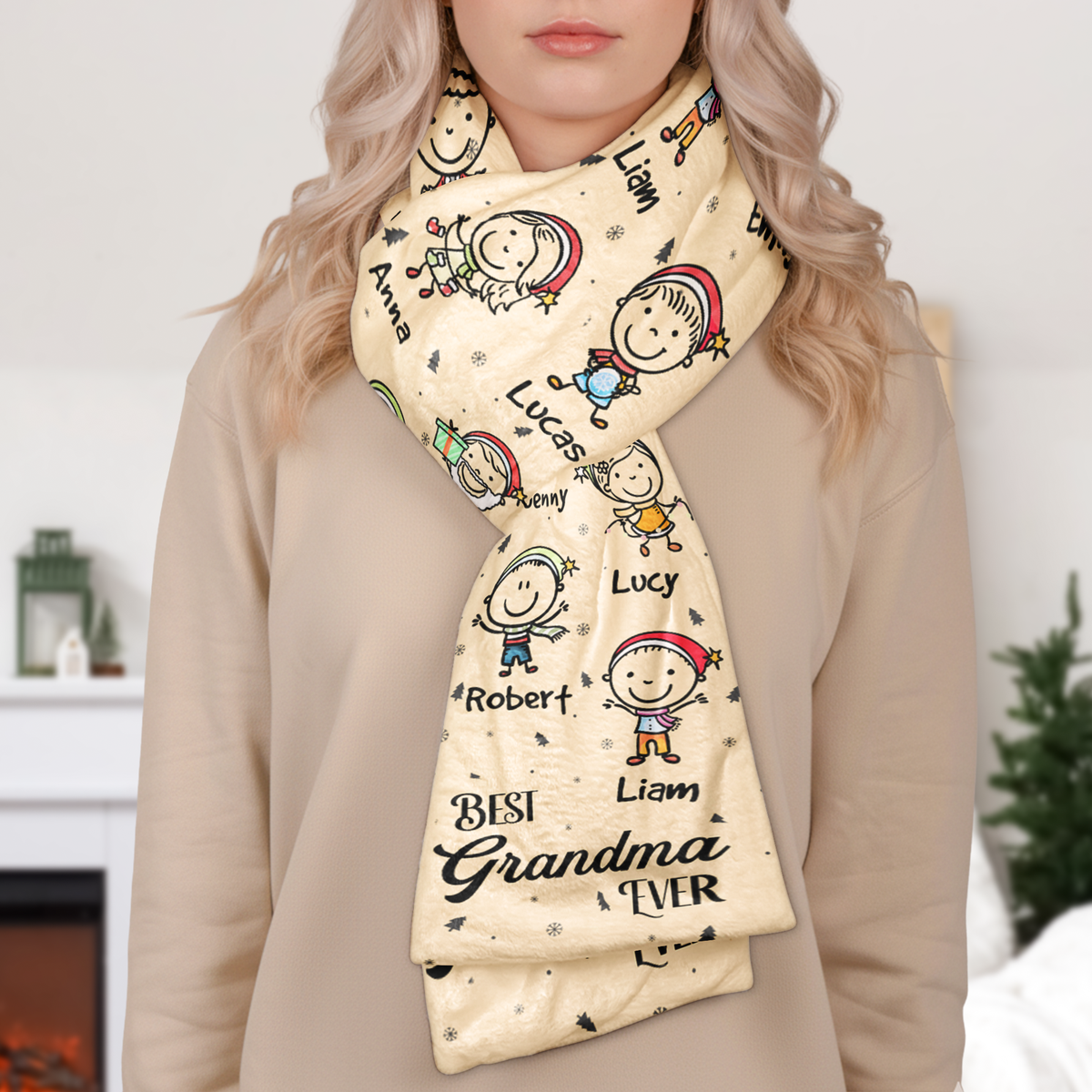 Best Grandma Ever Doodle Christmas - Personalized Scarf