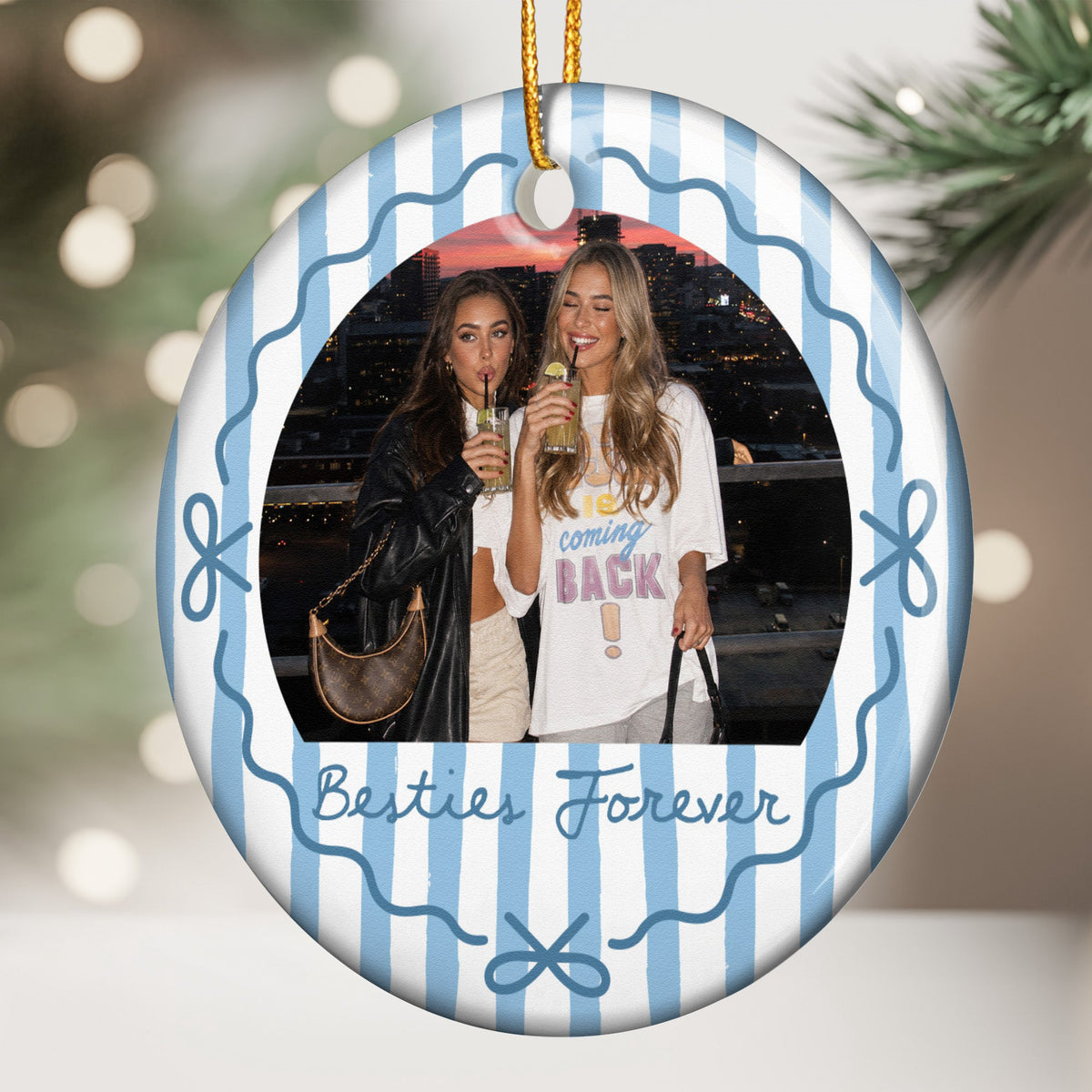 Besties Photo Striped Thank You Friendship Gifts - Custom Photo - Personalized Ornament
