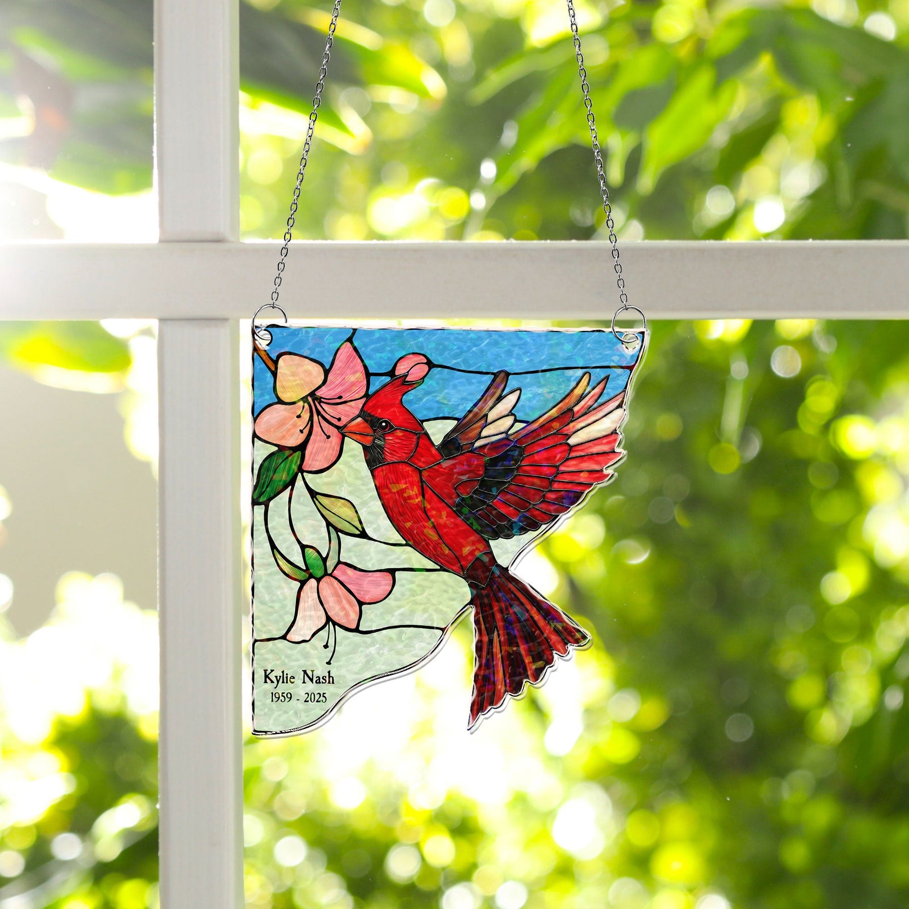Birds And Flowers - Personalized Window Corner Suncatcher