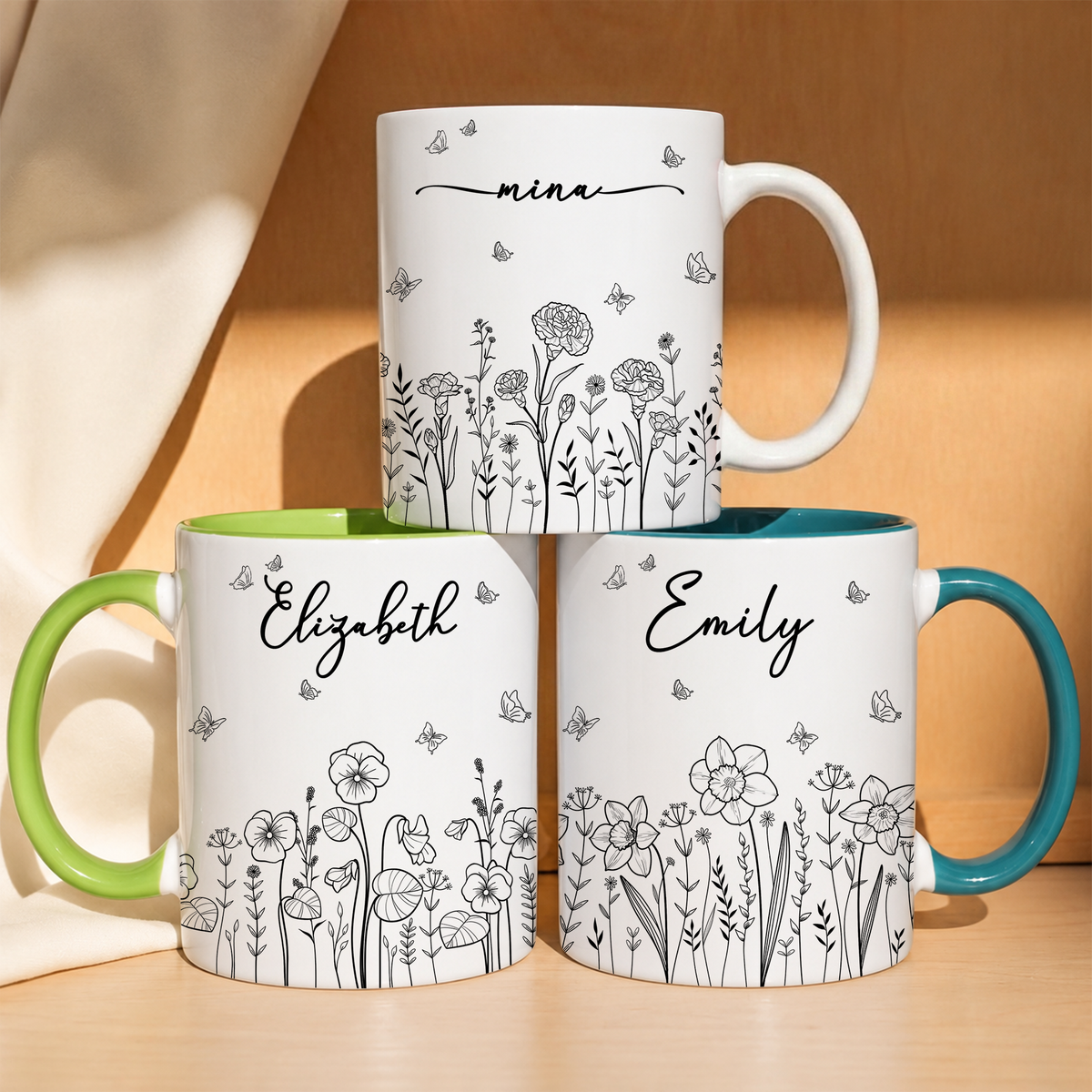 Birth Flower Coffee Mug, Custom Birth Flower & Name Gift For Her - Personalized Mug