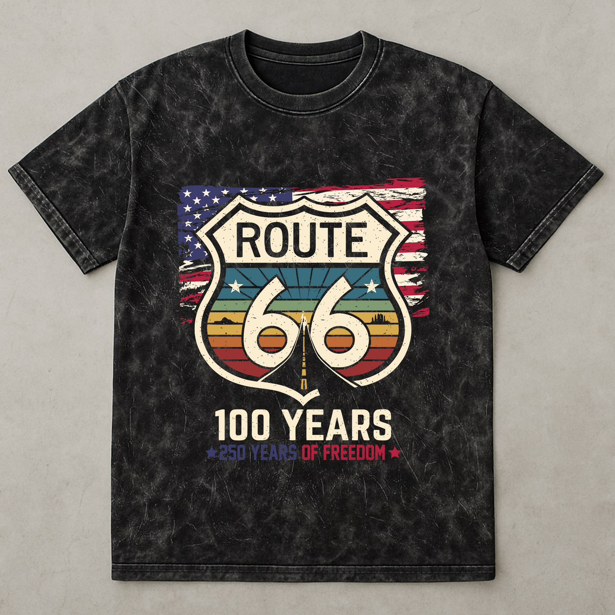 100 Years Route 66 250 Years USA - Acid Wash T‑Shirt