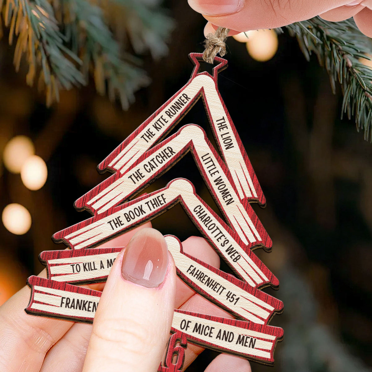 Book Names Christmas Tree 2026 - Personalized Wooden Ornament