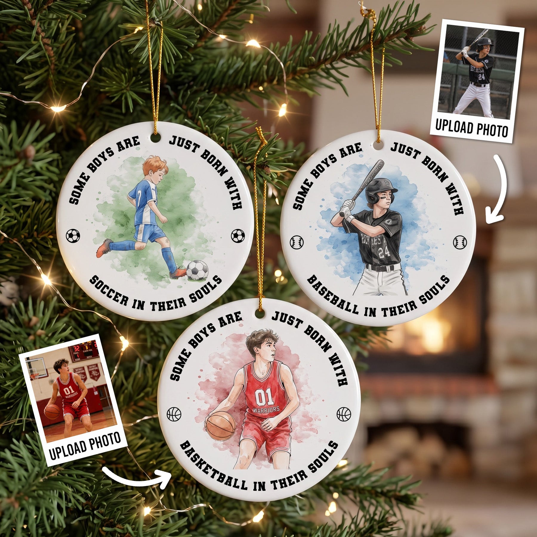 Born With Sport In Their A Souls Christmas Gift For Baseball, Soccer, Basketball, Hockey, Football Kids - Personalized Ornament
