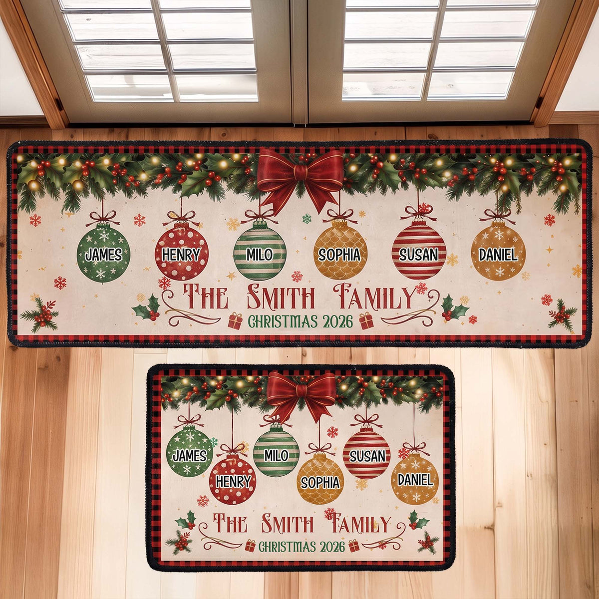 Christmas Together - Custom Family Name, Baubles Xmas Theme - Personalized Runner Rug