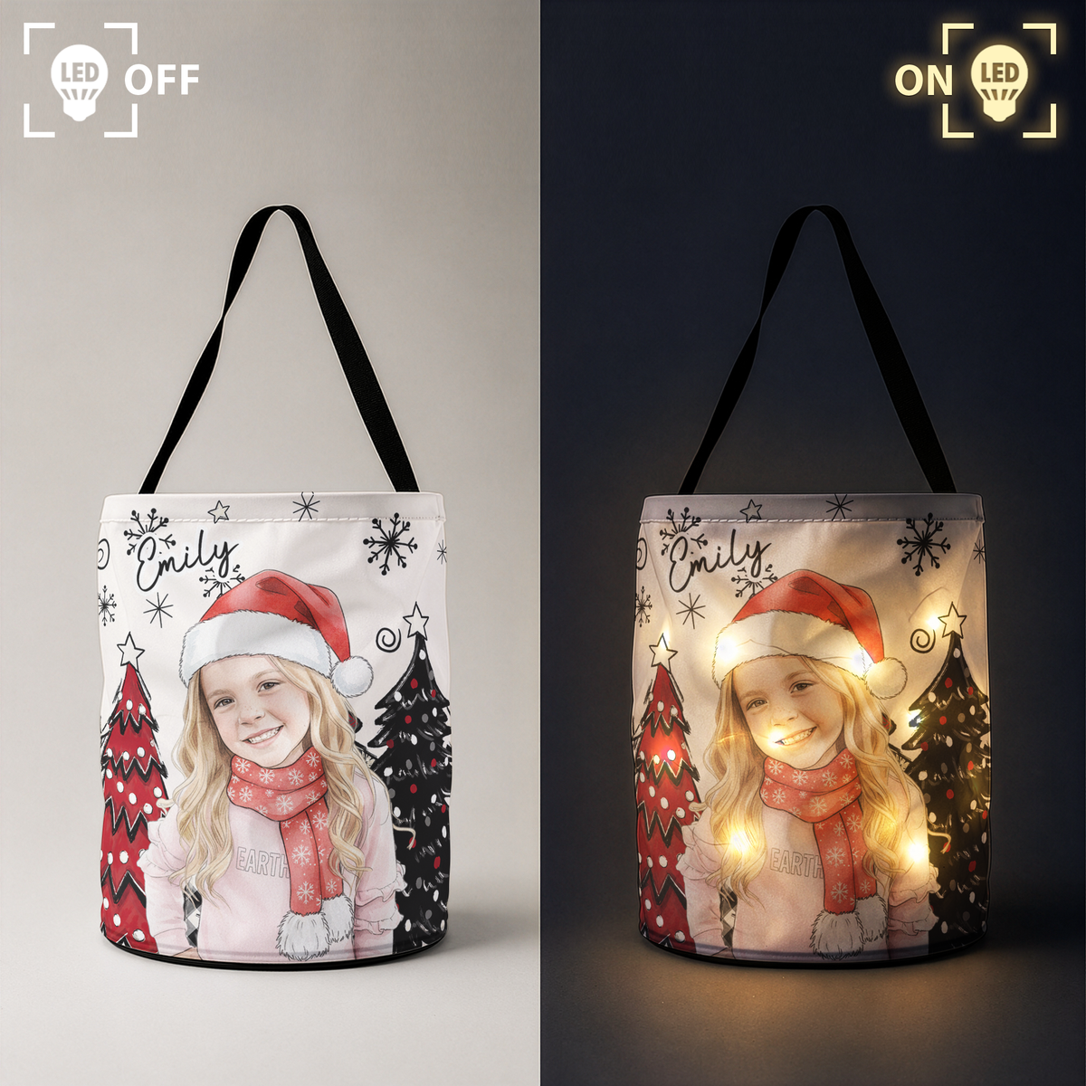 Christmas Basket Custom Photo Watercolor Art Gifts For Kids - Personalized Basket