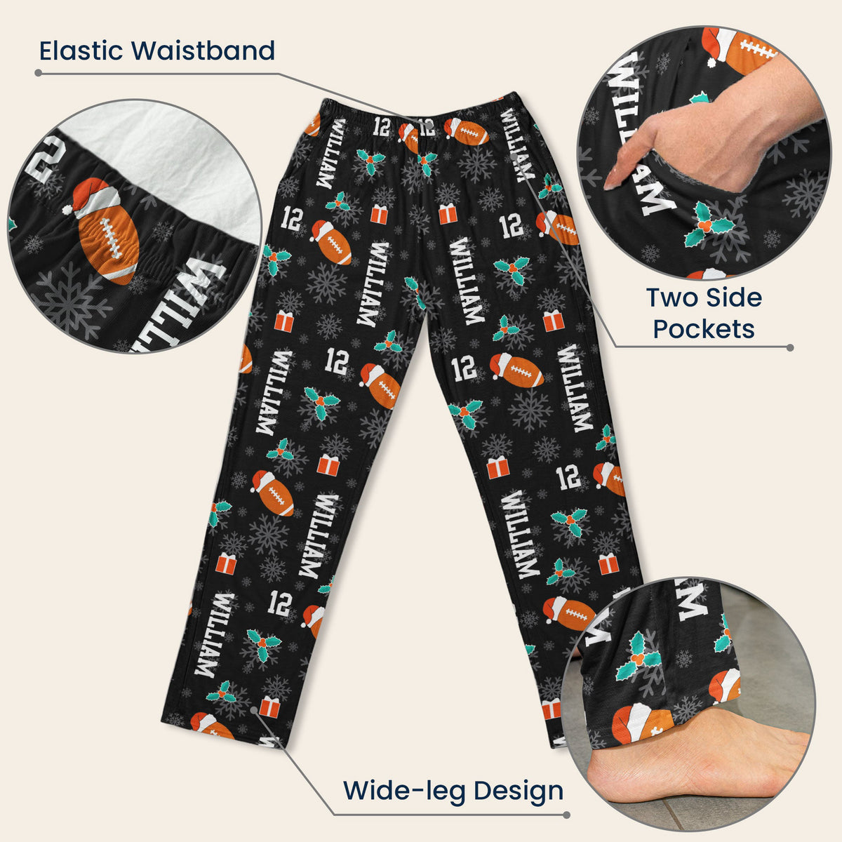 Christmas Gift Custom Name & Number For American Football Lovers - Personalized Lounge Pants