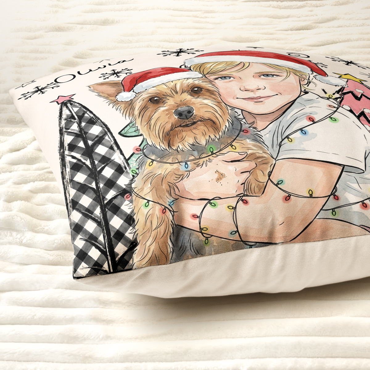 Christmas Gifts For Kids Custom Photo Watercolor Art - Personalized Pillow