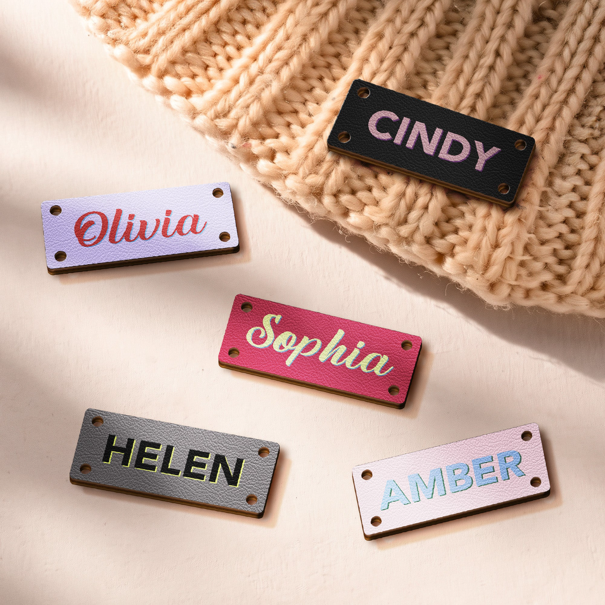Colorful Name, Stitch-On Label Gift For Craft Women, Girl - Personalized Leather Buttons