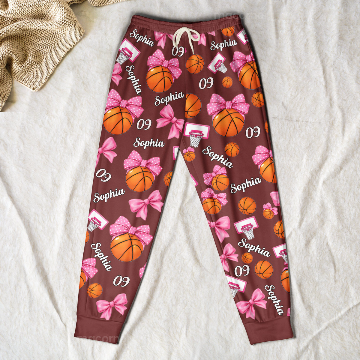 Coquette Bow Basketball Custom Name, Number Gift For Basketball Player, Basketball Team - Personalized Lounge Pants