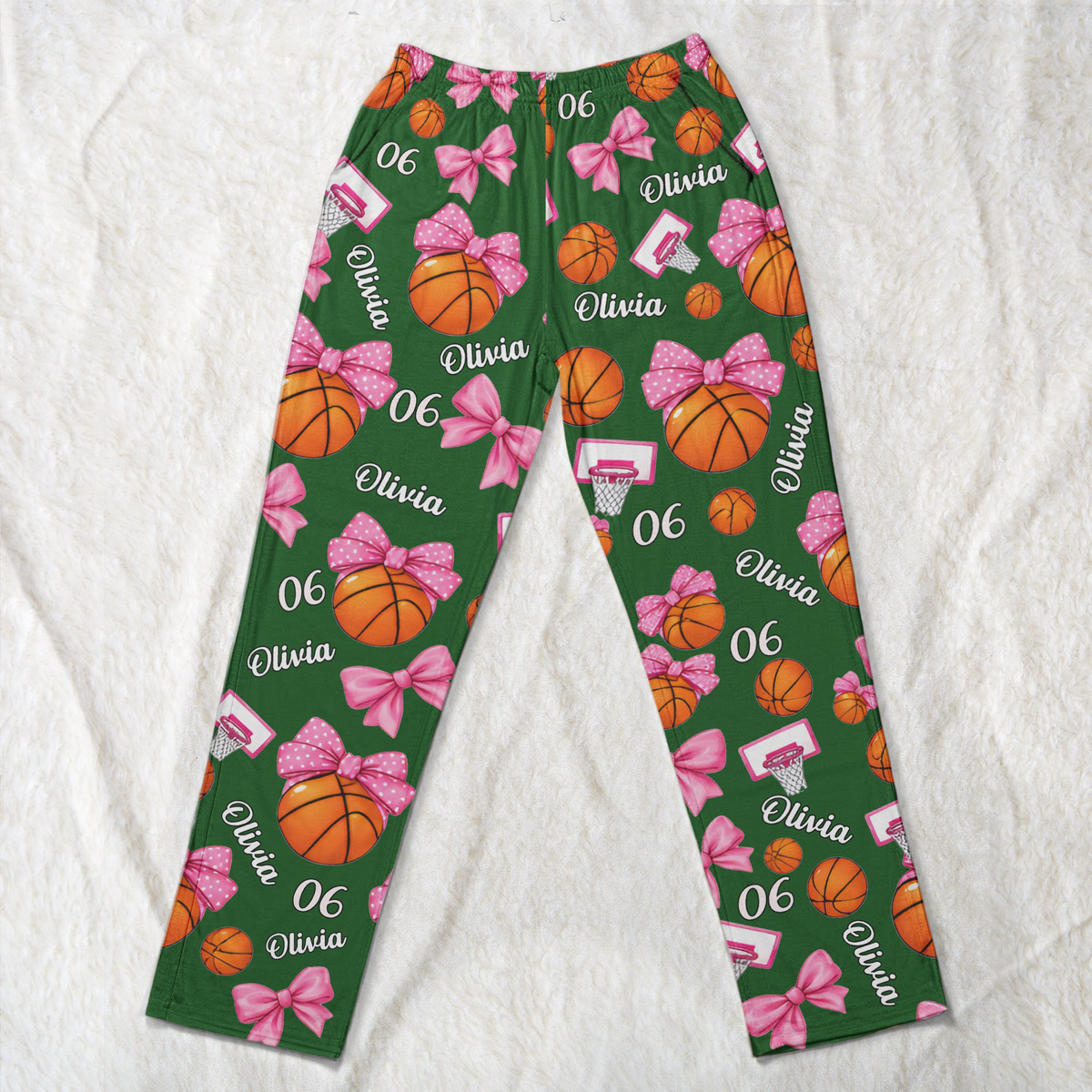 Coquette Bow Basketball Custom Name, Number Gift For Basketball Player, Basketball Team - Personalized Lounge Pants