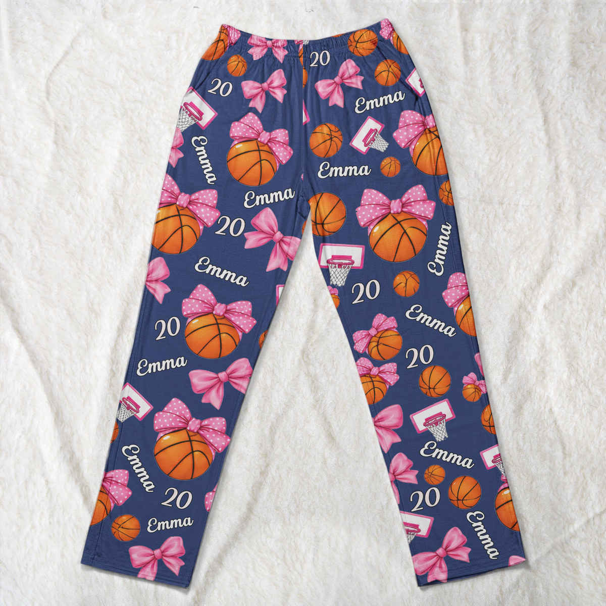 Coquette Bow Basketball Custom Name, Number Gift For Basketball Player, Basketball Team - Personalized Lounge Pants