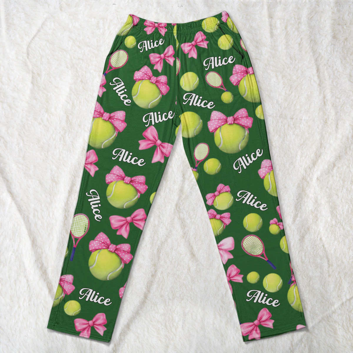 Coquette Bow Tennis Custom Name Gift For Tennis Player, Tennis Team - Personalized Lounge Pants