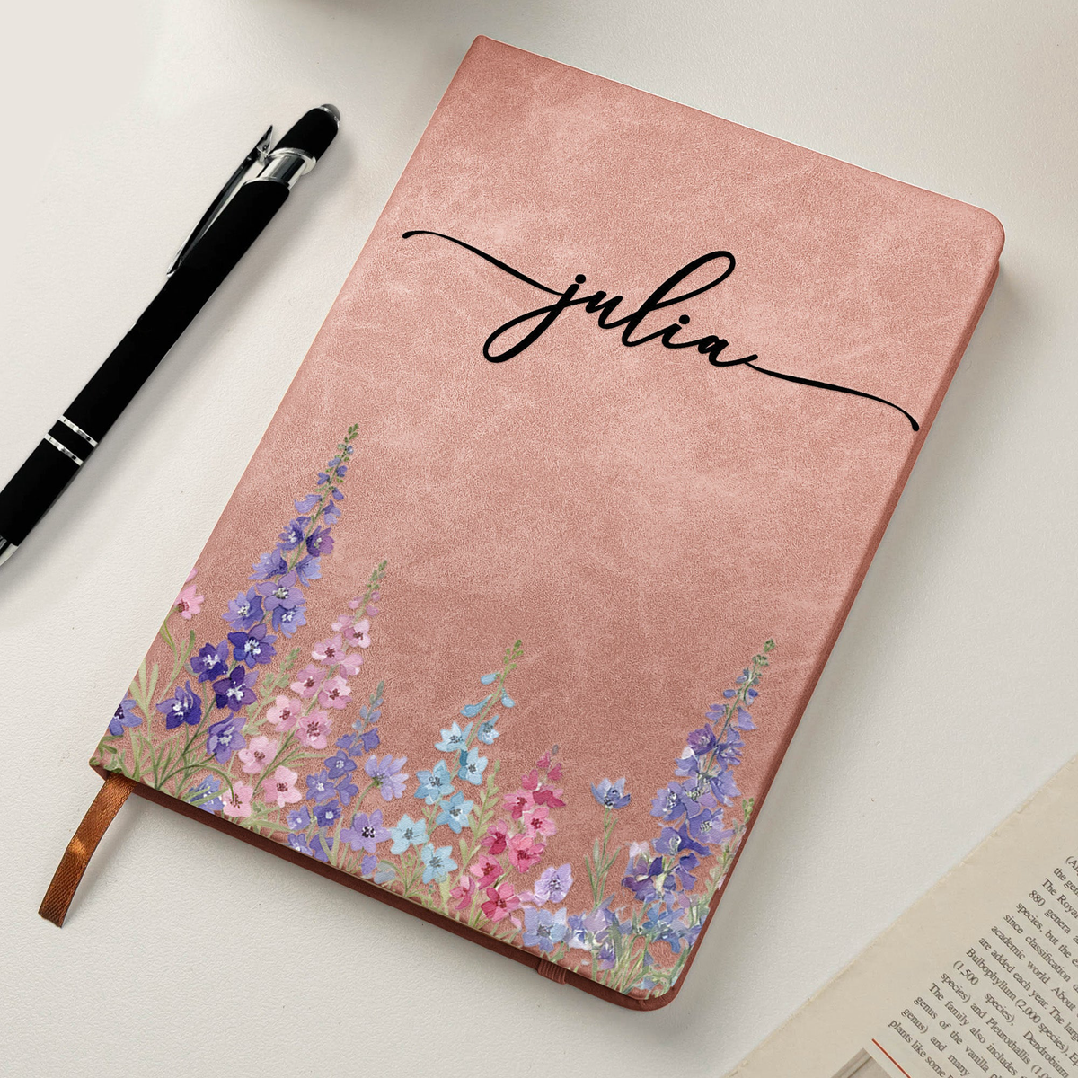 Corporate Gifts Custom Birth Flower & Name For Her, Wife, Daughter, Sister - Personalized Leather Journal