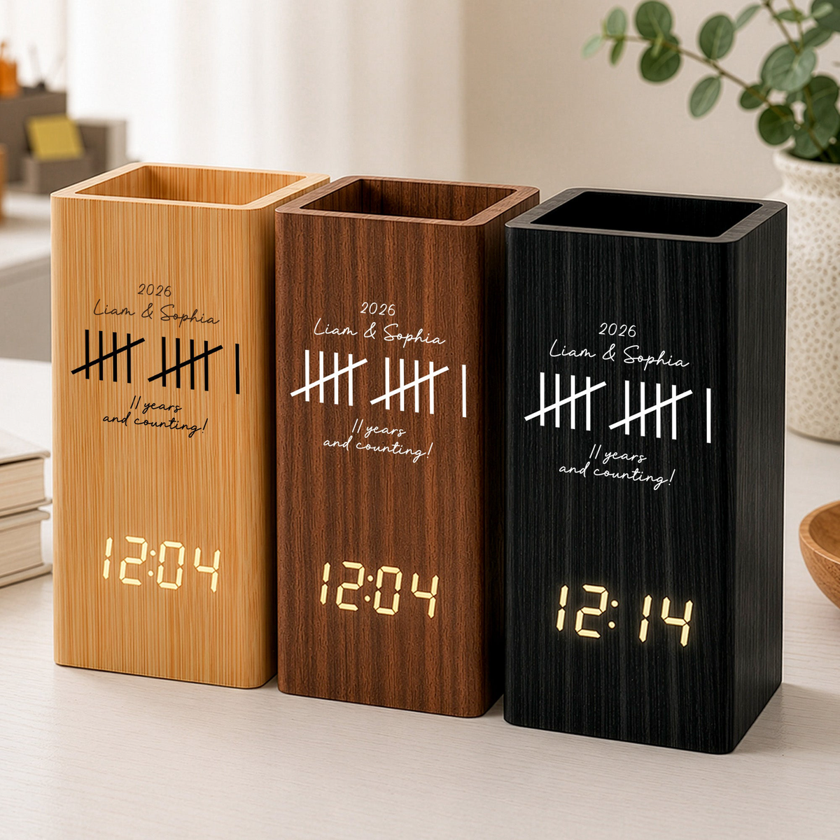 Custom Couple Anniversary Gifts For Husband - Personalized Pen Holder With Clock