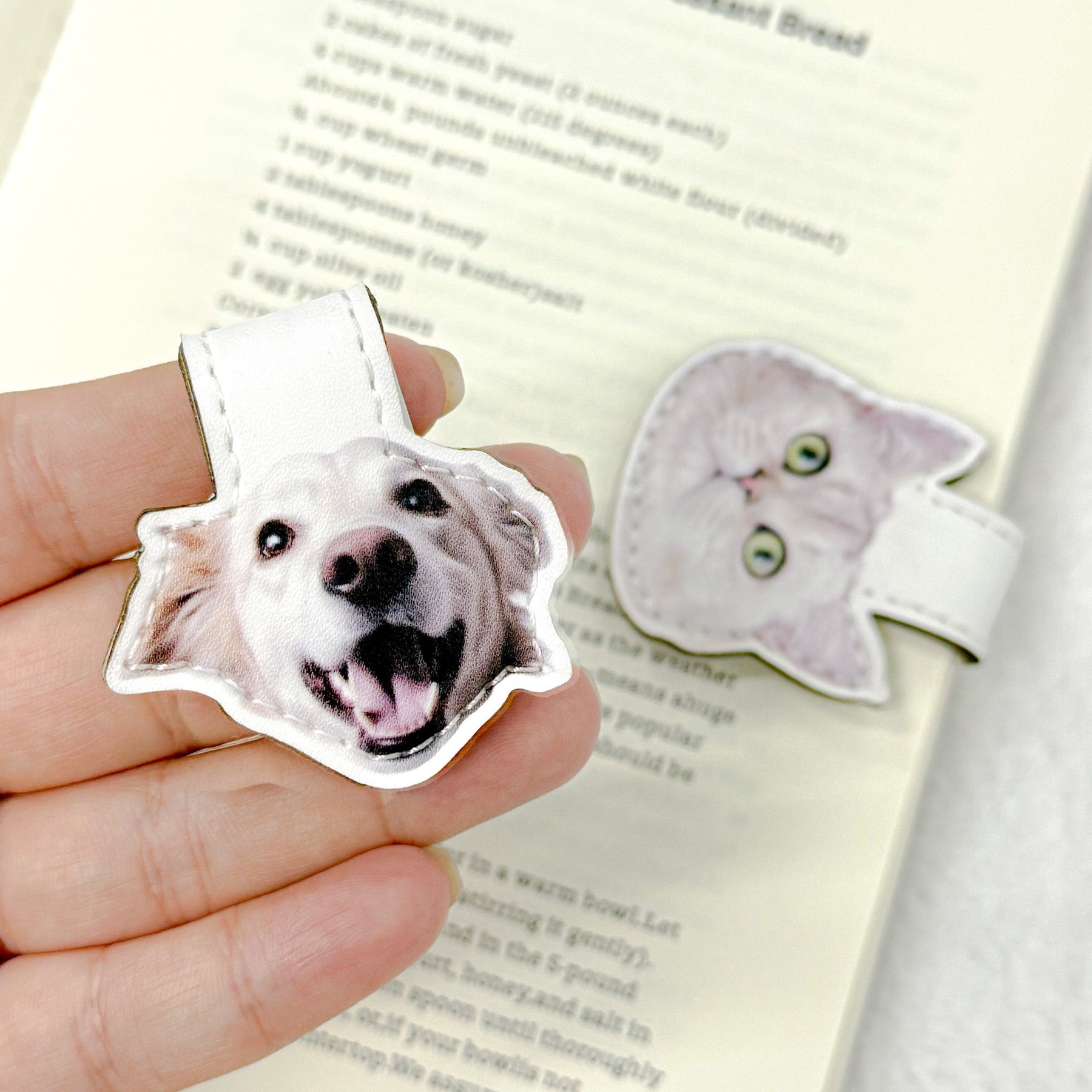 Custom Dog, Cat, Pet Face - Personalized Leather Magnetic Bookmark