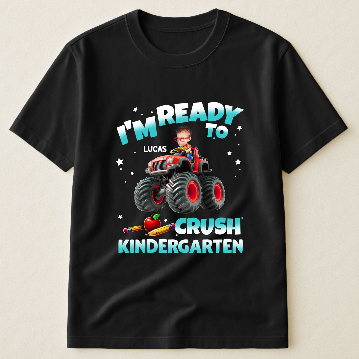 Custom Face Kid Riding Monster Truck Back To School - Personalized Shirt